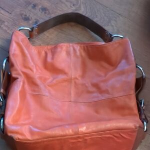 Orange faux Leather Tote Bag